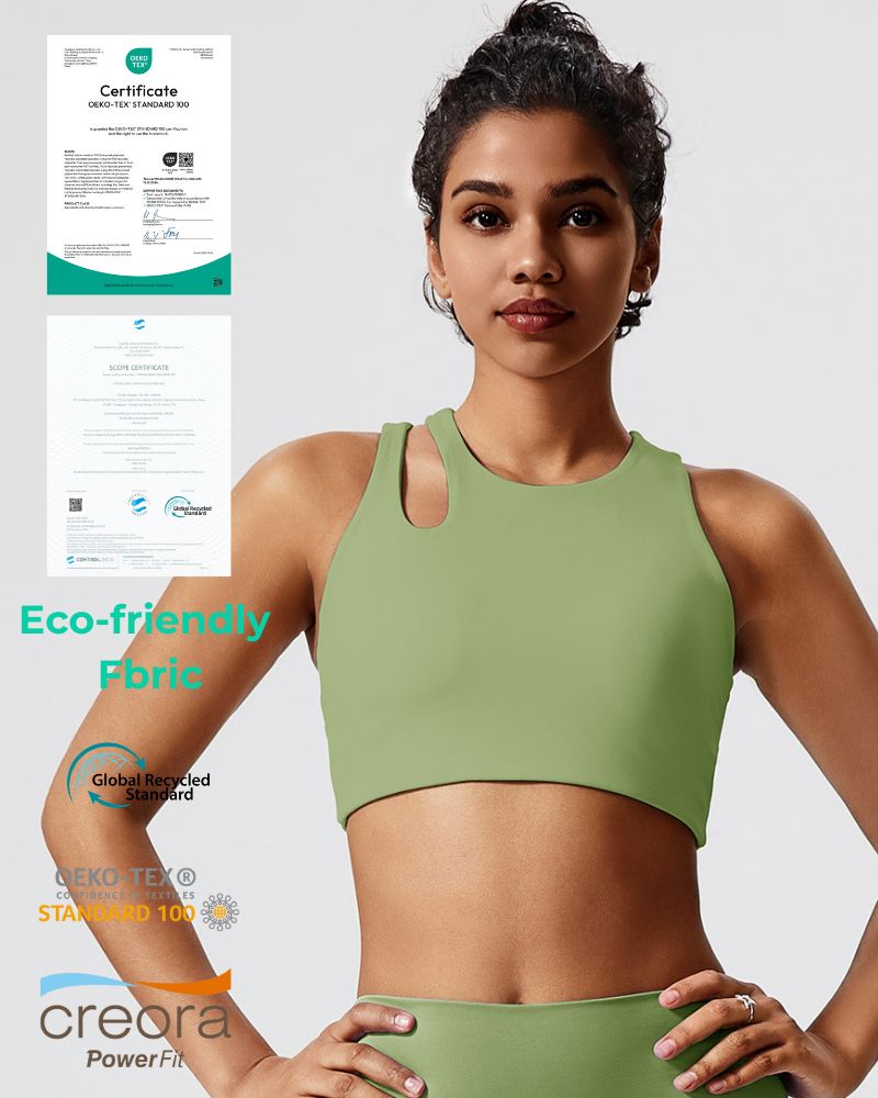Women Eco-Friendly Recycled Fabric Outer Cross Back Hollow Sexy With Bra Pads Fitness Yoga Sports Bra