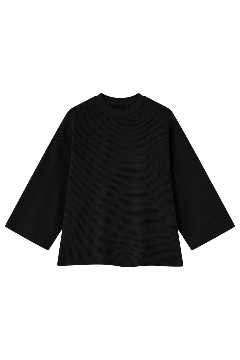 Women's Drop Shoulder Loose Crew Neck Waffle Knit T-shirt