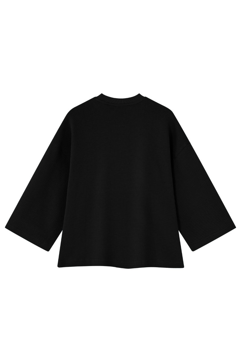 Unisex Drop Shoulder Loose Crew Neck Waffle Knit T-shirt