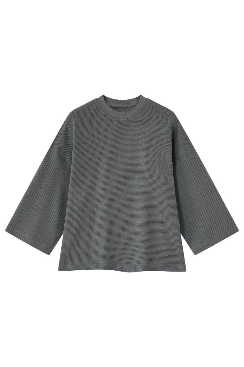 Women's Drop Shoulder Loose Crew Neck Waffle Knit T-shirt