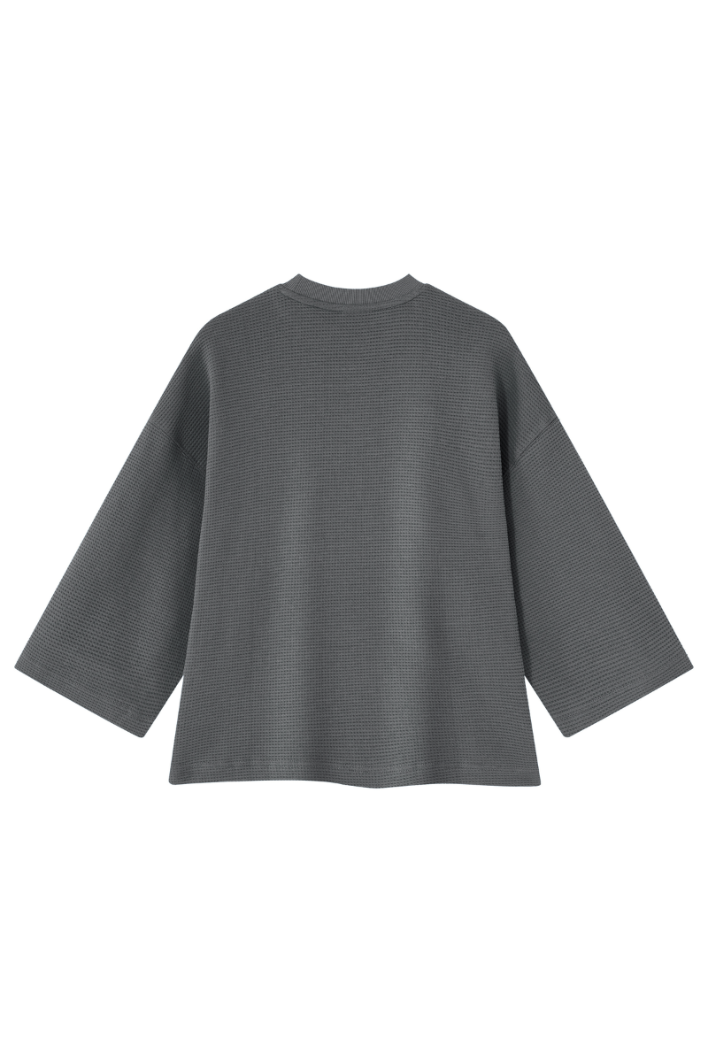 Unisex Drop Shoulder Loose Crew Neck Waffle Knit T-shirt