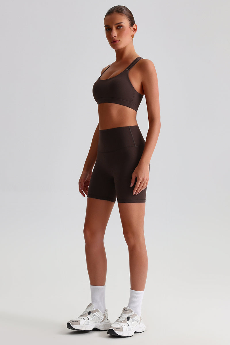 Women Naked Sensation Yoga Shorts Set: Cross-Back Bra + High-Waisted Sculpting Shorts