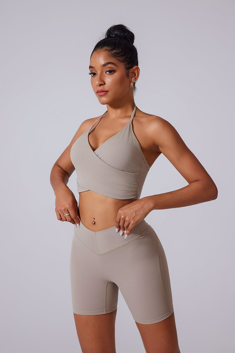 Women'S Halterneck Cross-Tiered Thin Strap Brushed Quick-Drying Bra