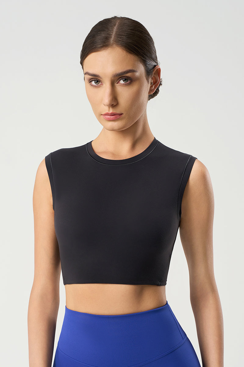 Women Round Neck Naked-Feel Moisture-Wicking Crop Yoga Sports Tank Top
