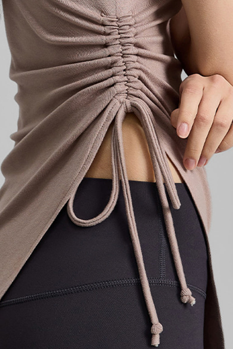 Women's Asymmetrical Ribbed Drawstring Longline Tank Top