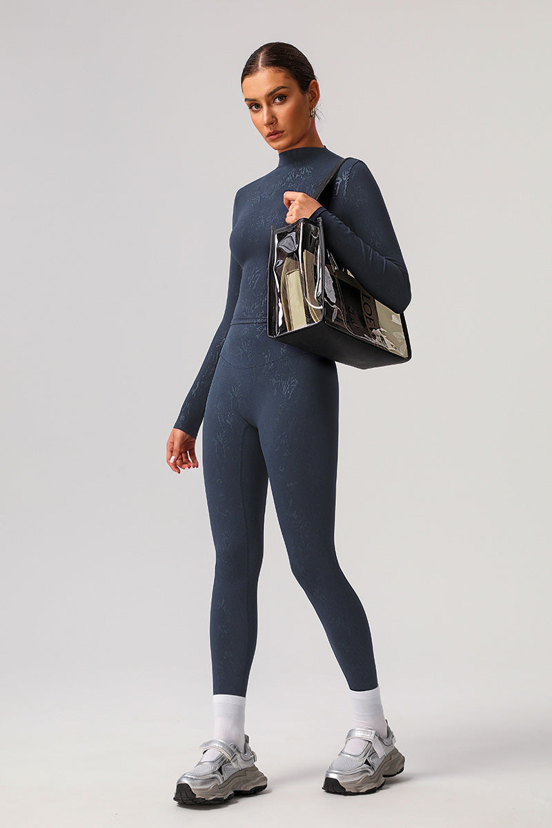 Women Gold Foil Fabric Sports Long Sleeves + Yoga Sports Leggings