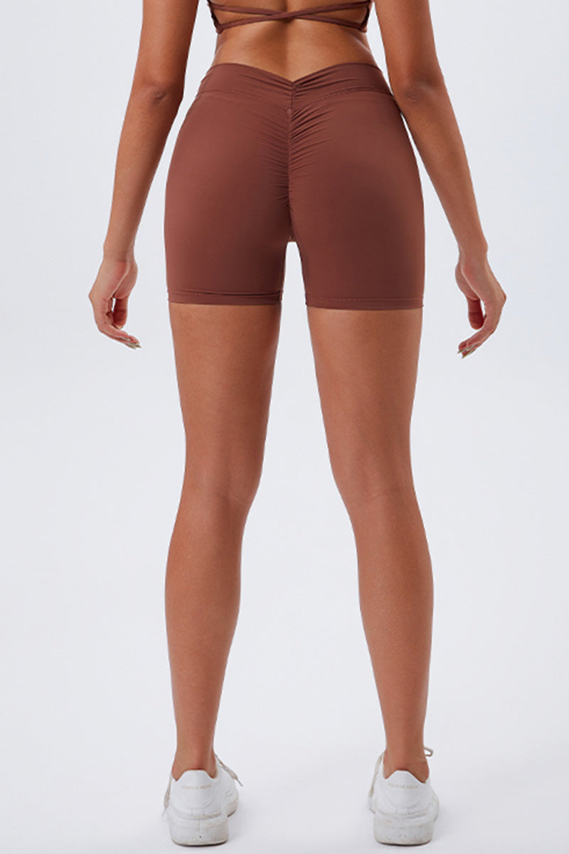 Women Eco-Friendly Recycled Sports Fabrics Crossover Waist Skinny High Elastic Hip Lifting Running Yoga Fitness Shorts
