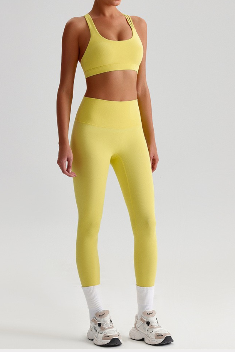 Women's Brushed Cross Back Bra & High Rise Yoga Leggings Set