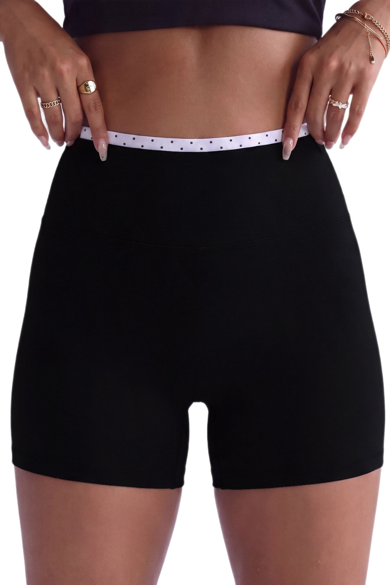 Women's High-Waist Polka-Dot Waistband Biker Yoga Shorts