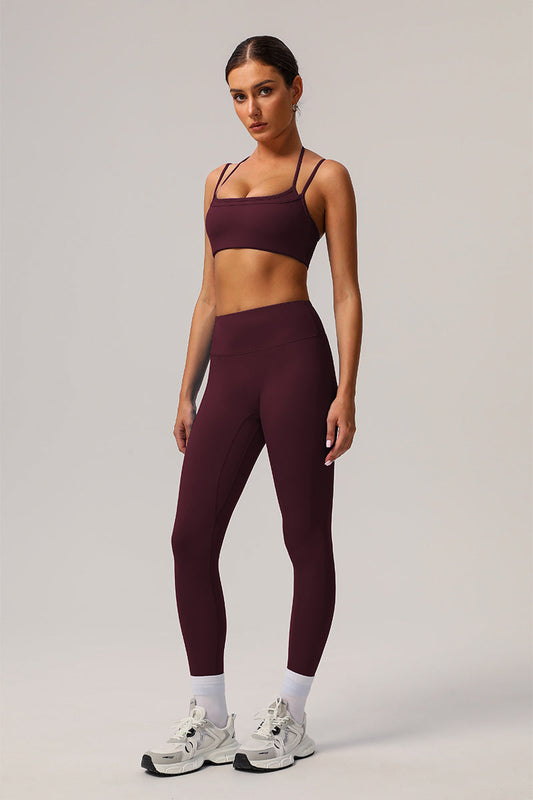 2 Pcs Set Thin Strap Halter Neck Fitness Running Sports Bra + Quick-Dry Tight Yoga Leggings