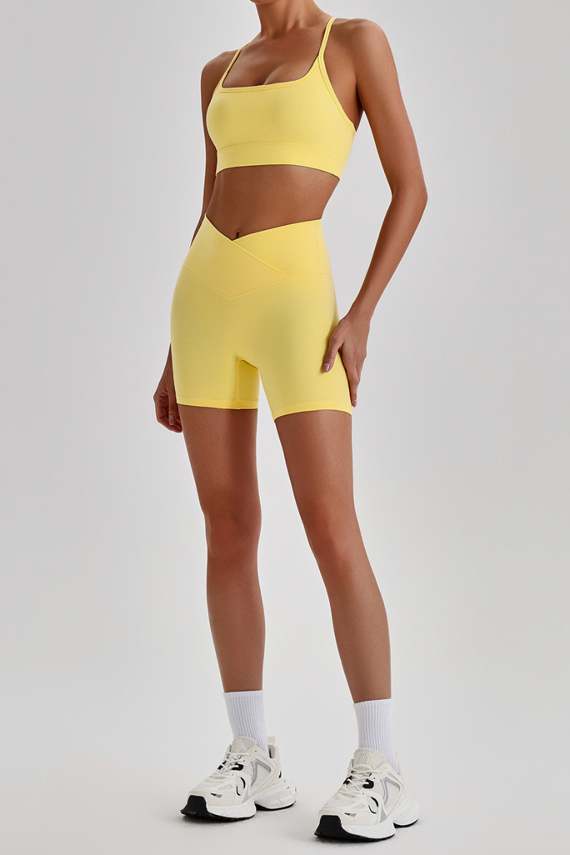 Women's Brushed Set:Cutout Back Bra & V-waist Yoga Shorts