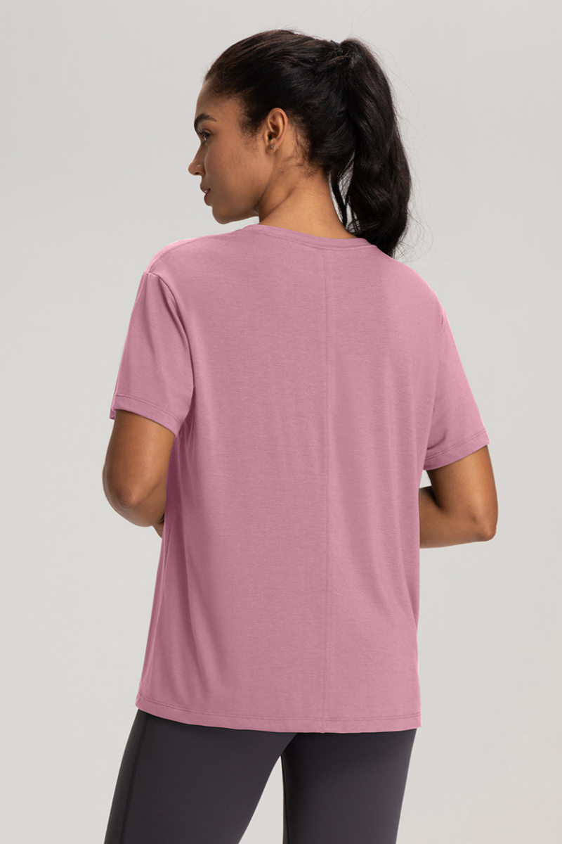 Women Solid Breathable Relaxed-Fit Yoga Short-Sleeve T-Shirt