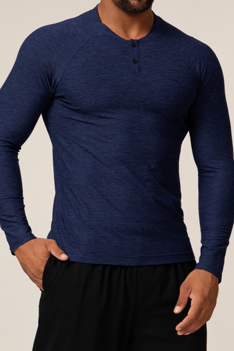 Men's Summer Round-Neck Button-up Long-Sleeve T-shirt