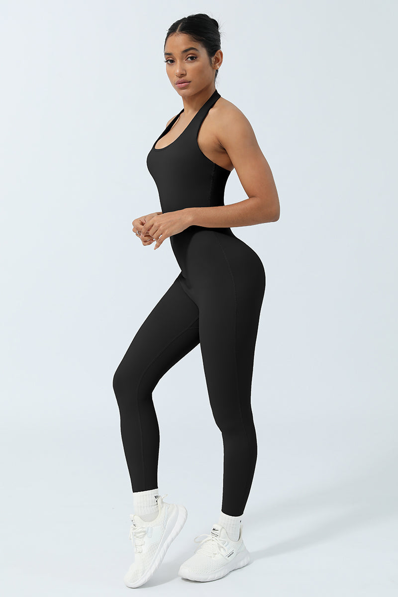 Women Halter Neck Backless Sport Jumpsuit