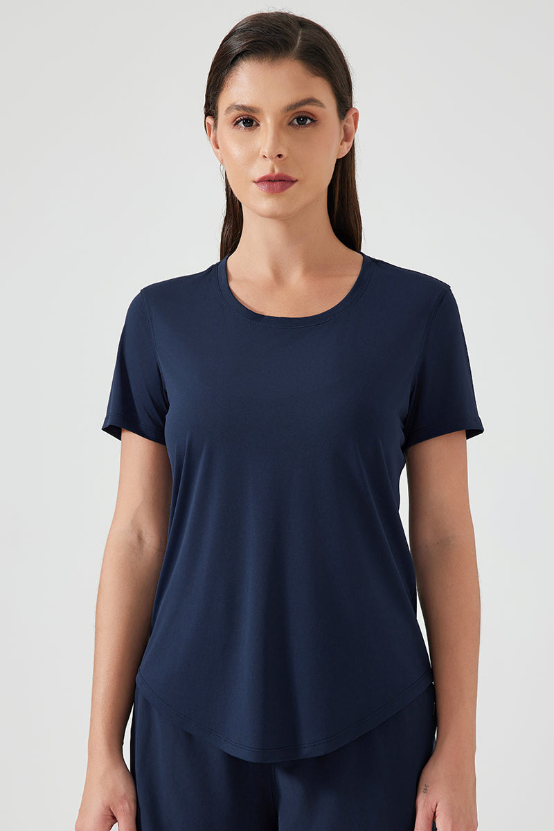 Women Lightweight Breathable Slim-Fit Quick-Dry Yoga Fitness Short-Sleeve Top