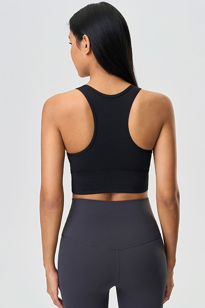 Women Color Block Short Built-In Bra Sculpting Cross Back Yoga Sports Tank Top
