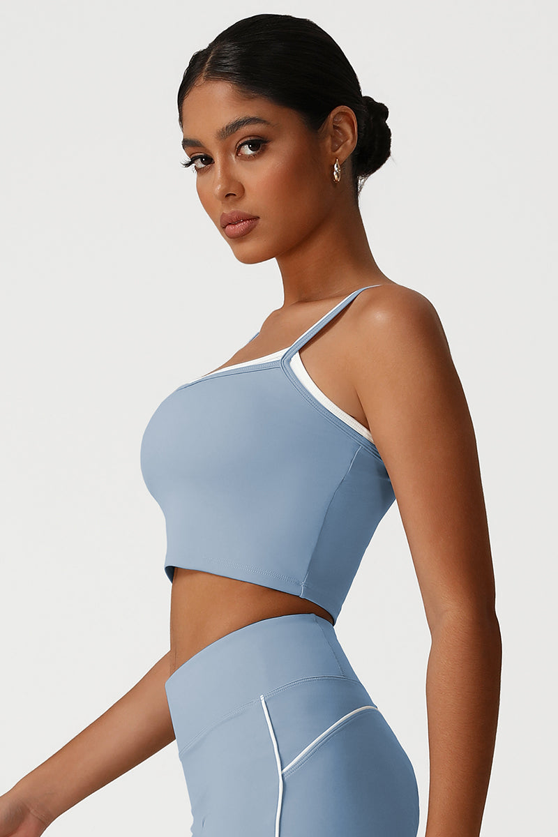 Women Square Neck Fake Two-Piece Yoga Tank Tops