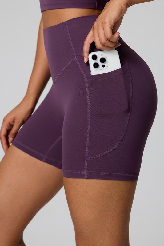 Women's High Waist Side Pocket Sculpting  Fit Yoga Shorts