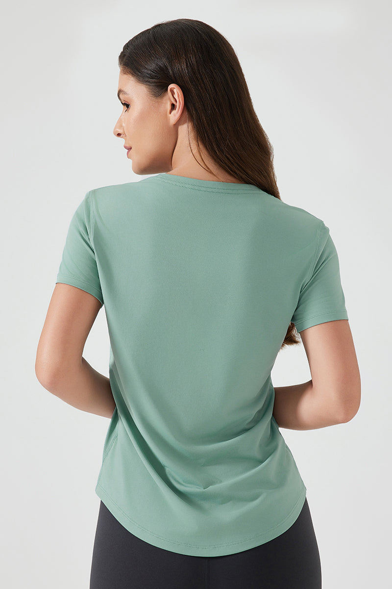Women Lightweight Breathable Slim-Fit Quick-Dry Yoga Fitness Short-Sleeve Top