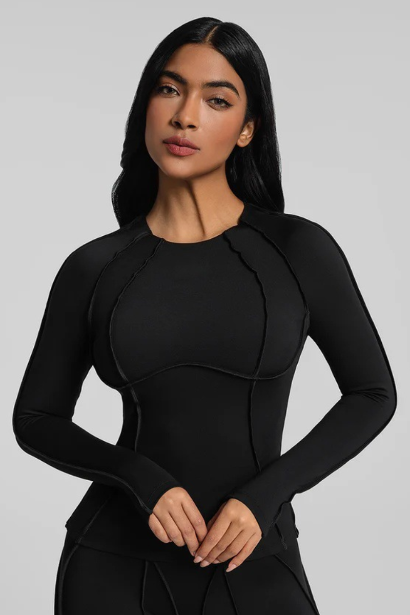Women's Athletic Seam Detail Cropped Yoga Long Sleeve Top