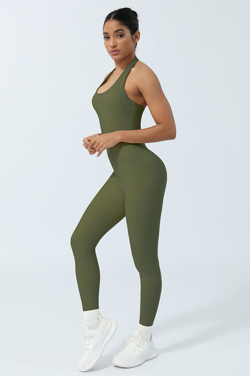 Women Halter Neck Backless Sport Jumpsuit