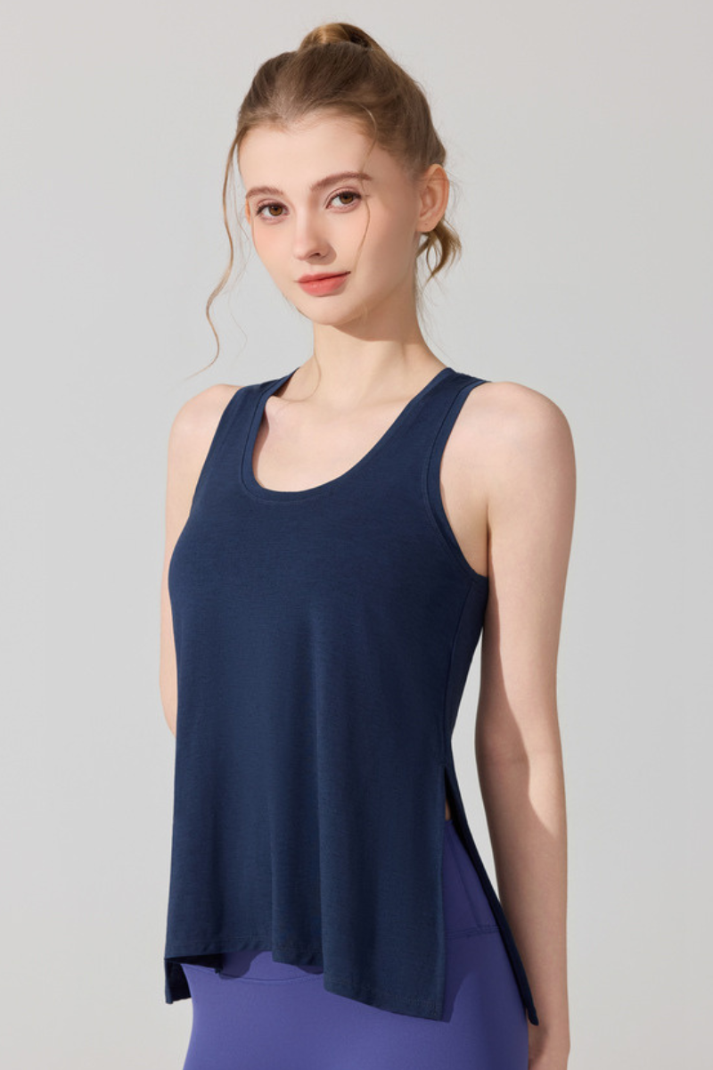 Women's Loose Sleeveless Side Slit Knottable Sports Tank Top
