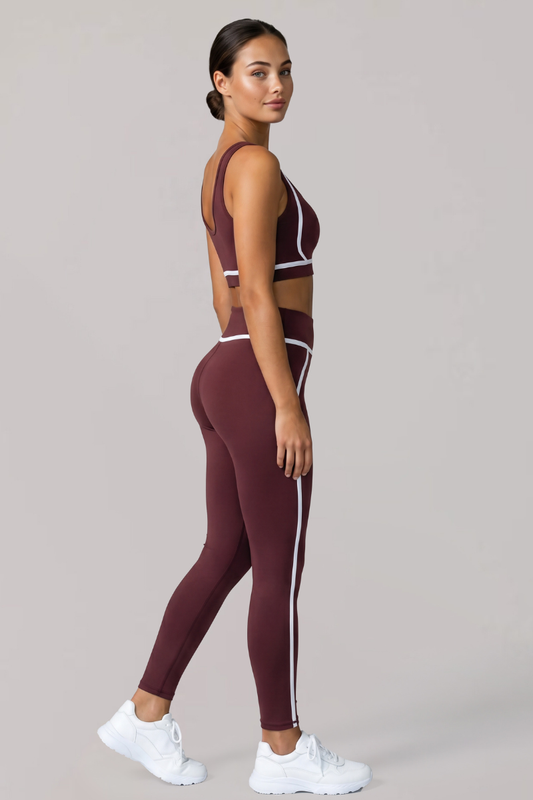 Women's Contrast-Line Bra And Leggings Sport Yoga Piece Sets
