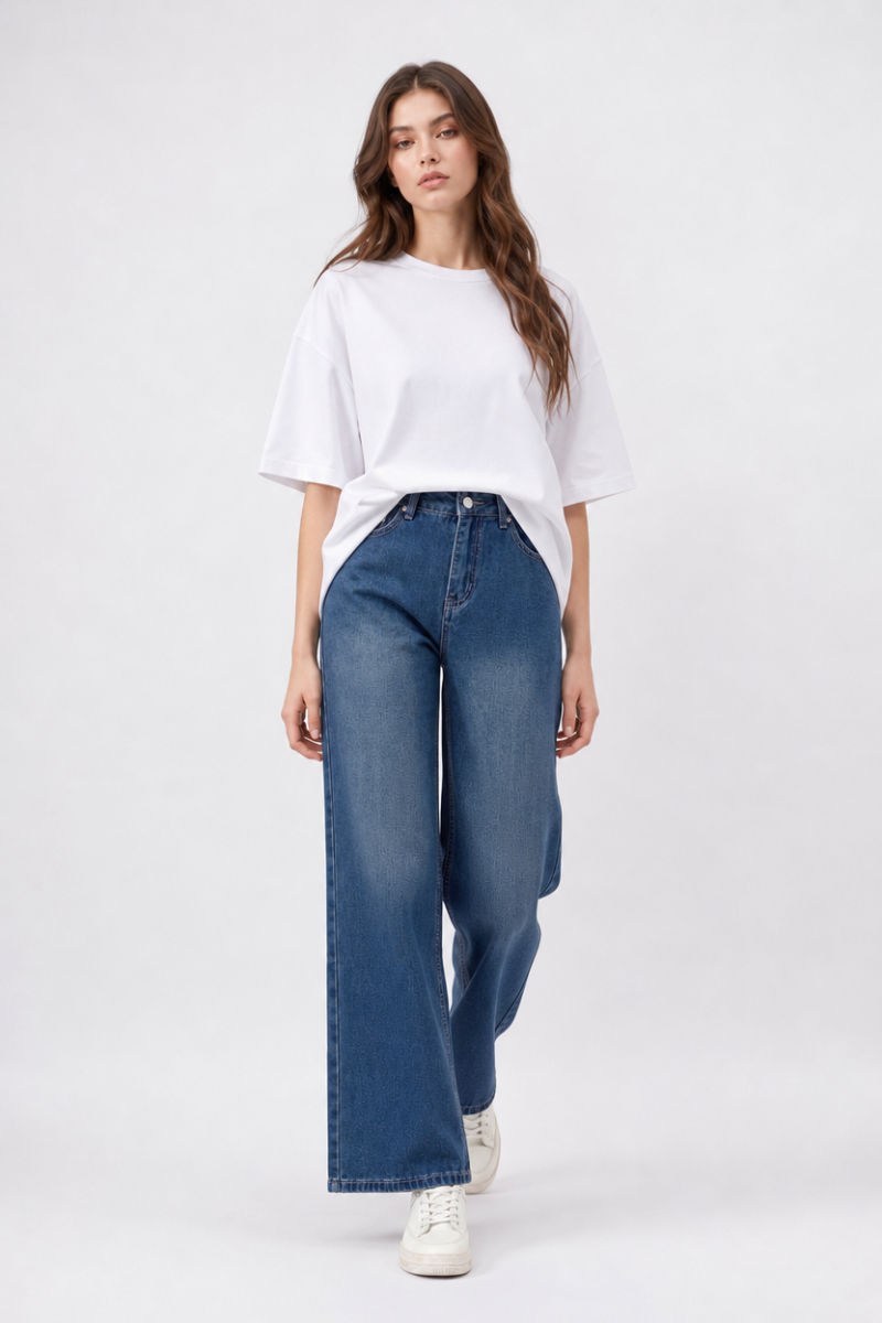 Women's Mid Rise Non-Stretch Wide Leg Denim Jeans