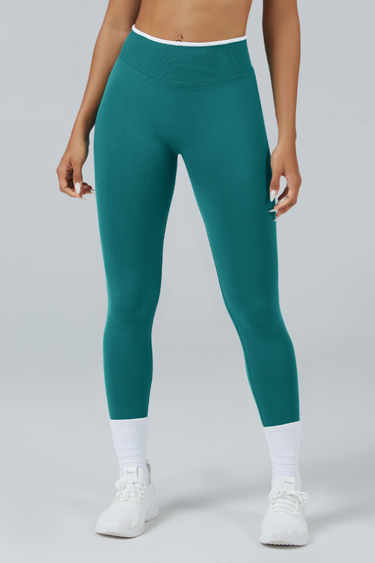 Women's Color Contrast Trim Seamless High Waist Yoga Leggings