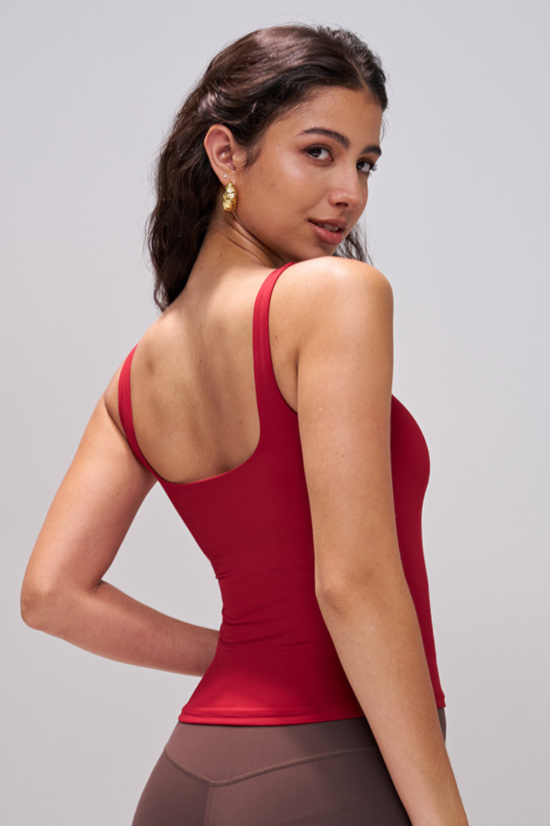 Women's Athletic Square Neck  Slim Fit Wide Strap Tank Top