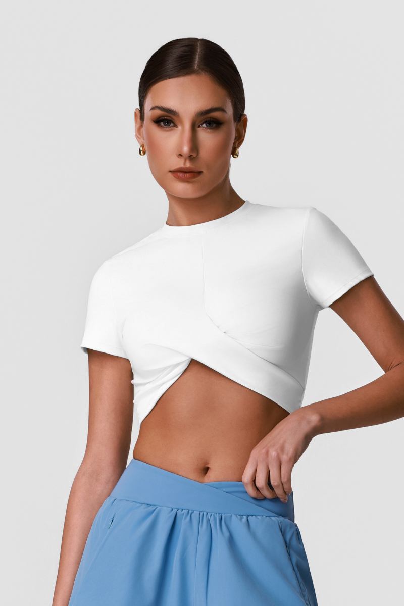 Women's Athletic Cross-Twist Cropped Solid T-Shirt