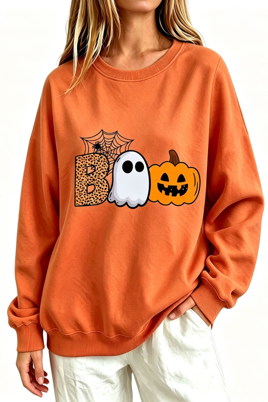 Women's Fall BOO Letter Print Graphic Halloween Sweatshirt