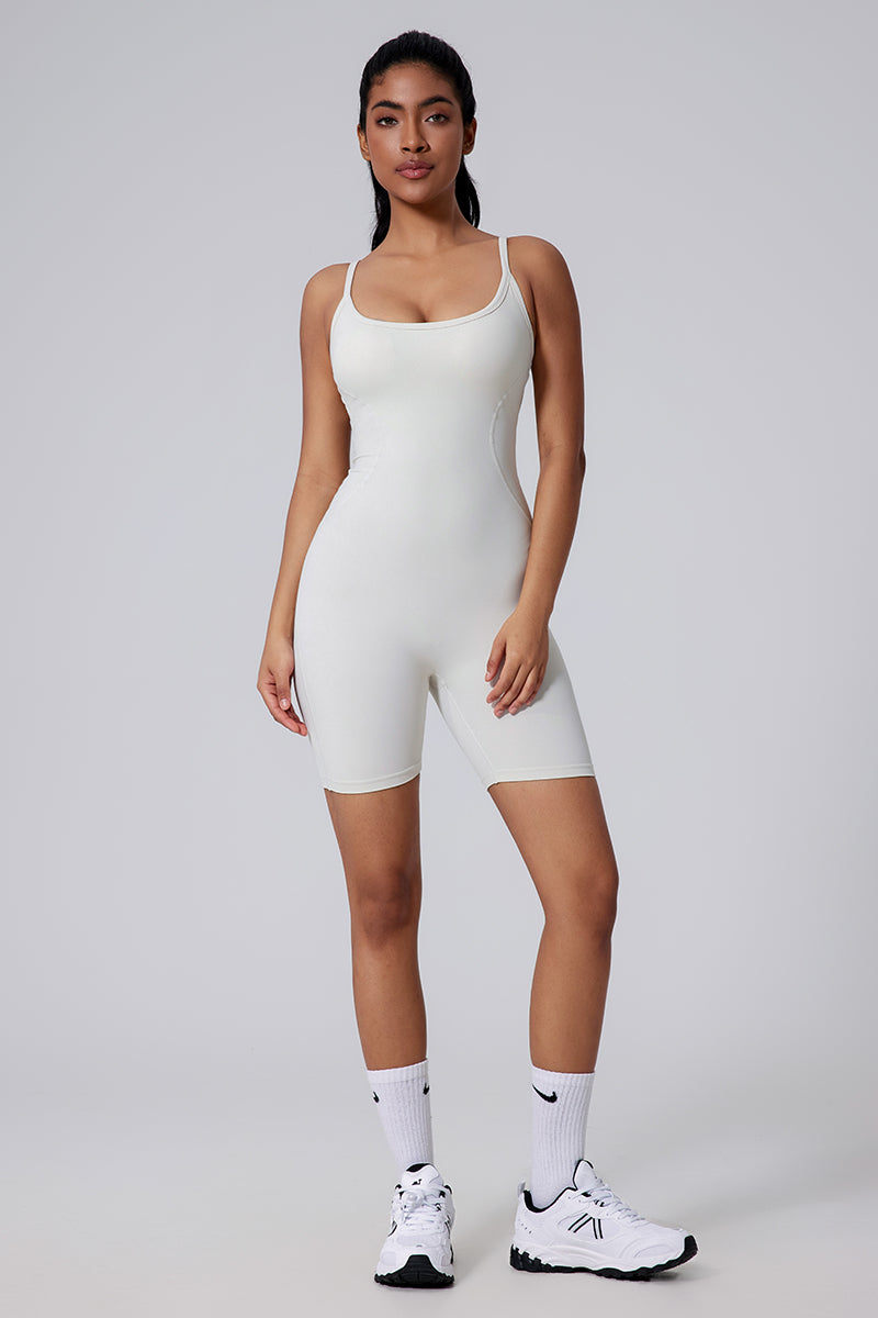 Women Cutout Back Ruching Built-In Bra Yoga Dance Slim Fitness Bodysuit