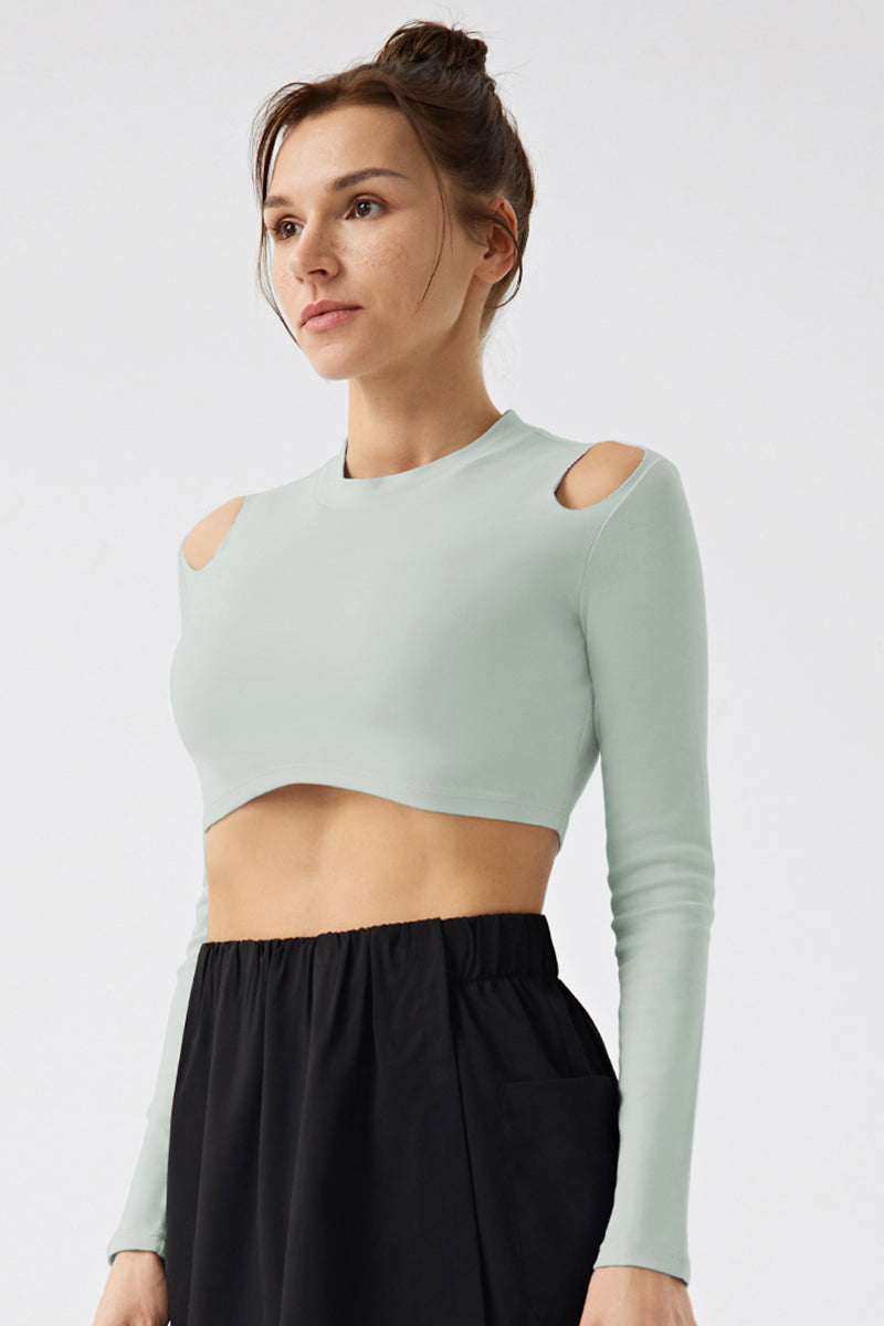 Women Eco-Friendly Organic Cotton Strapless Long Sleeve T-Shirt Fitness Dance Fashion Outwear Yoga Sports Tops