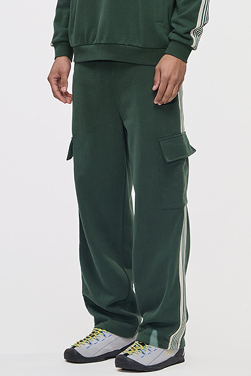 Men's 350g Color Block Stripe Pockets Straight Leg Pants