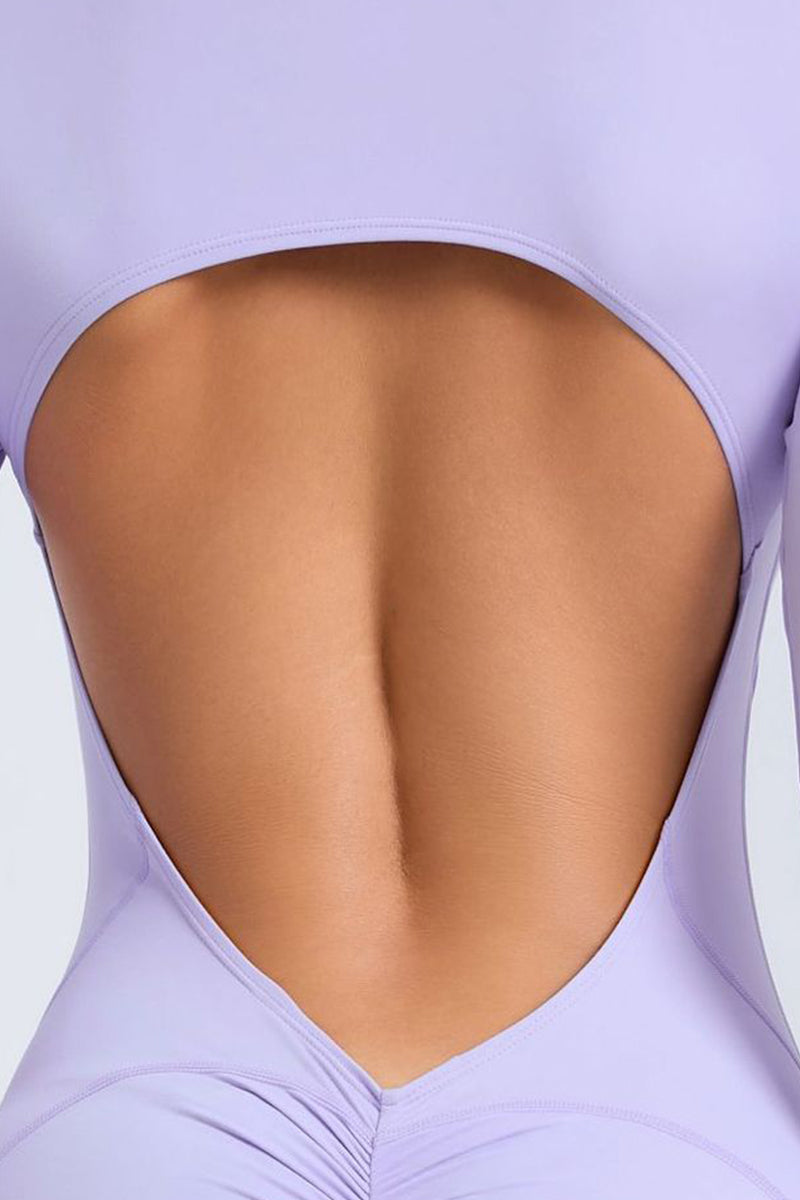 Women Hollow Out Backless Half Zip Peach Hip Sports Fitness Quick Dry Yoga