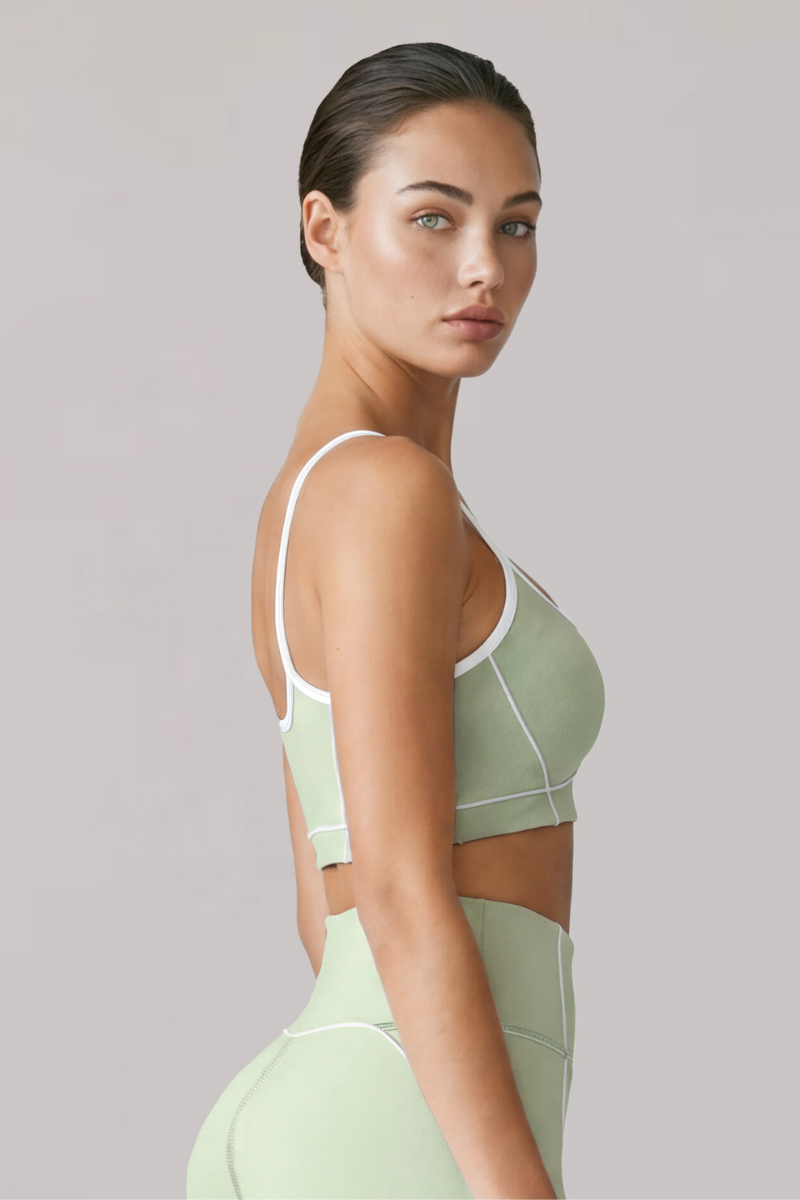 Women's Contrast-Line Thin Strap U-Back Sports Yoga Bra