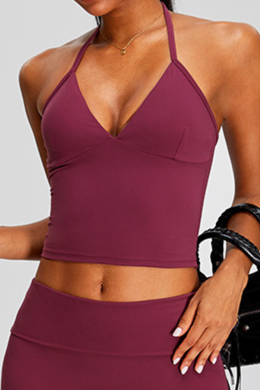 Women's Halter Deep V-Neck Cropped Yoga Sports Tank Top