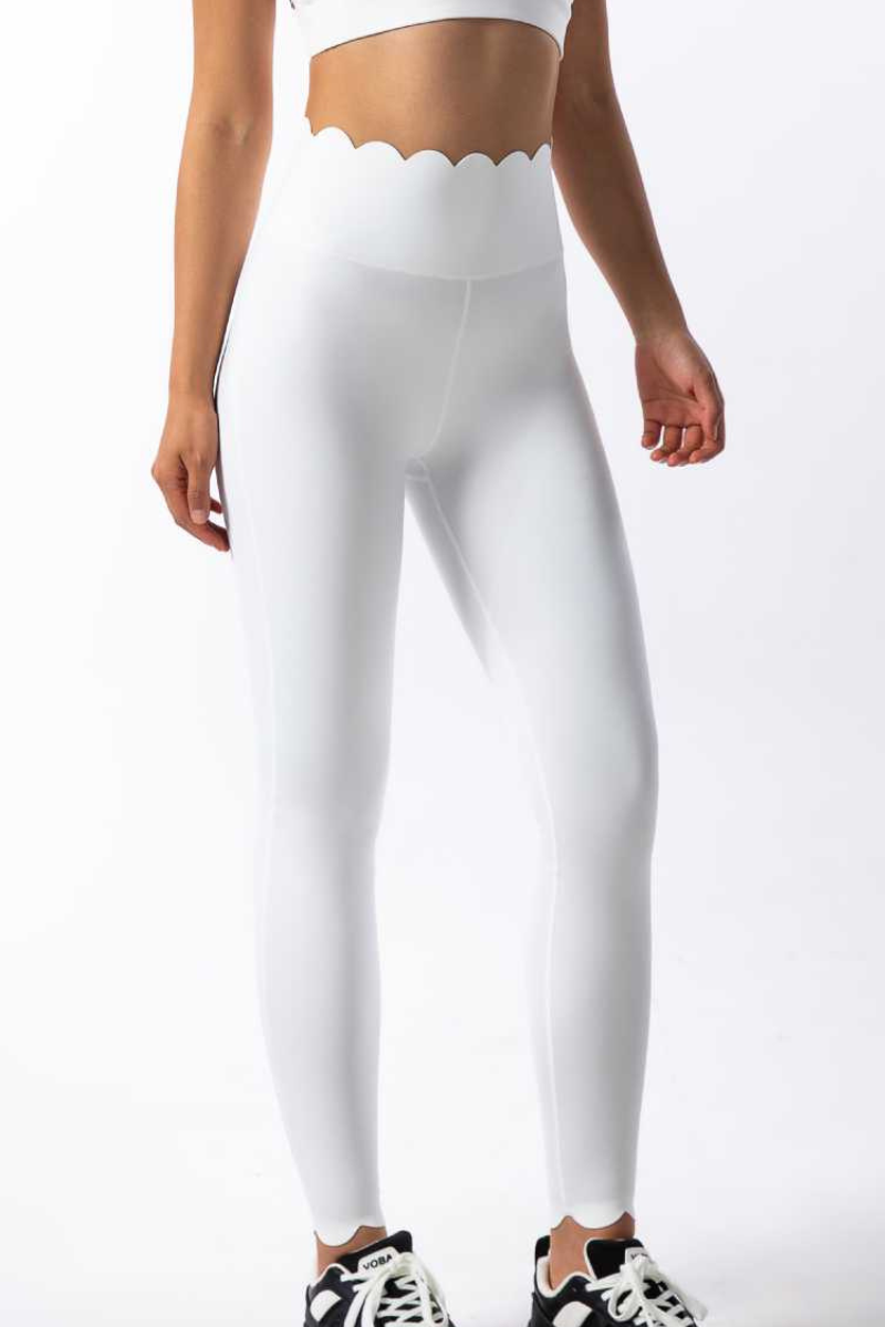 Women's High Waist Scalloped Waist Yoga 9 Inch Leggings