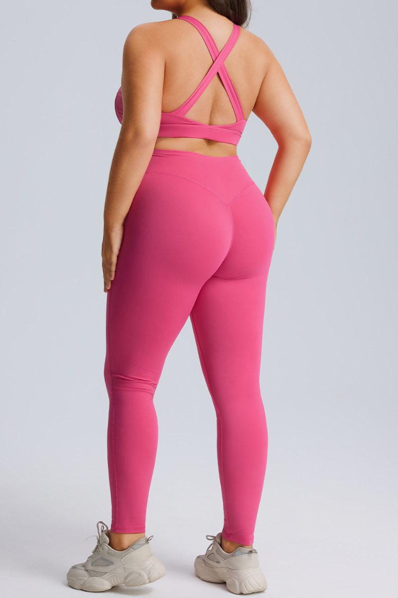 Plus Size Women's Set:Cross Back Bra And High Waist Leggings