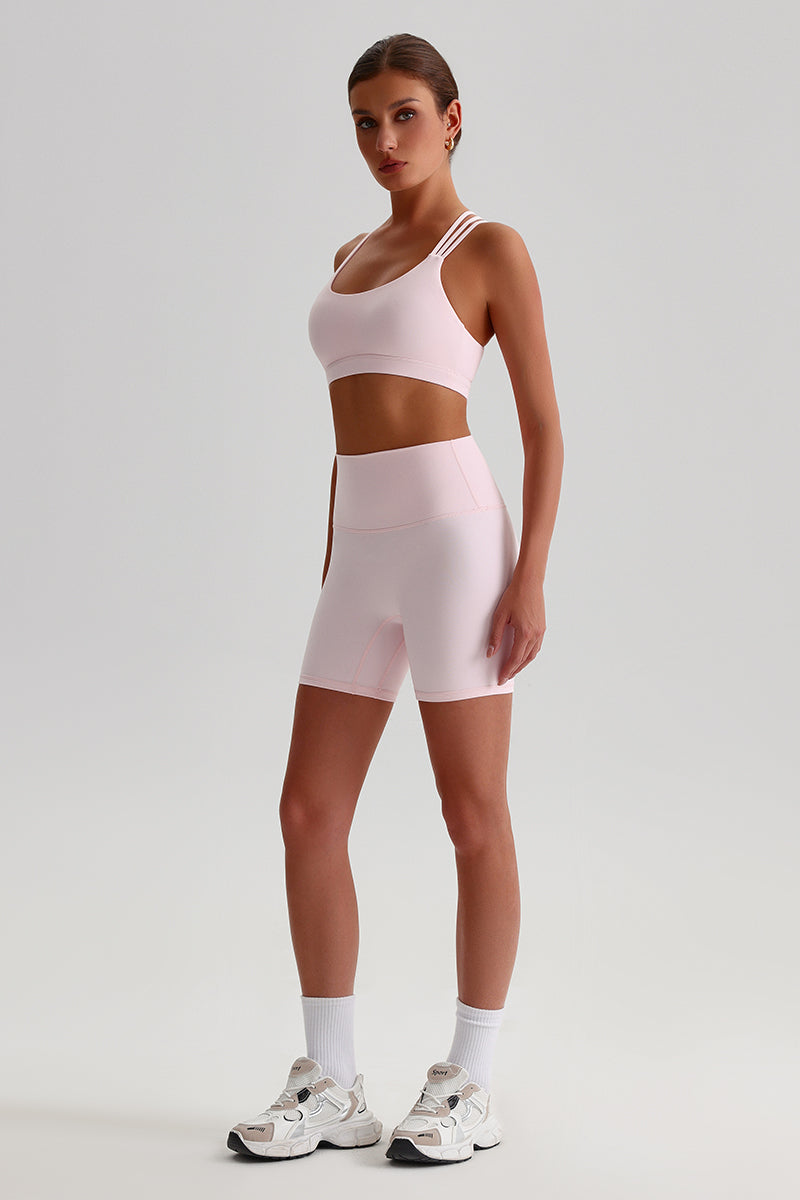 Women Naked Sensation Yoga Shorts Set: Cross-Back Bra + High-Waisted Sculpting Shorts