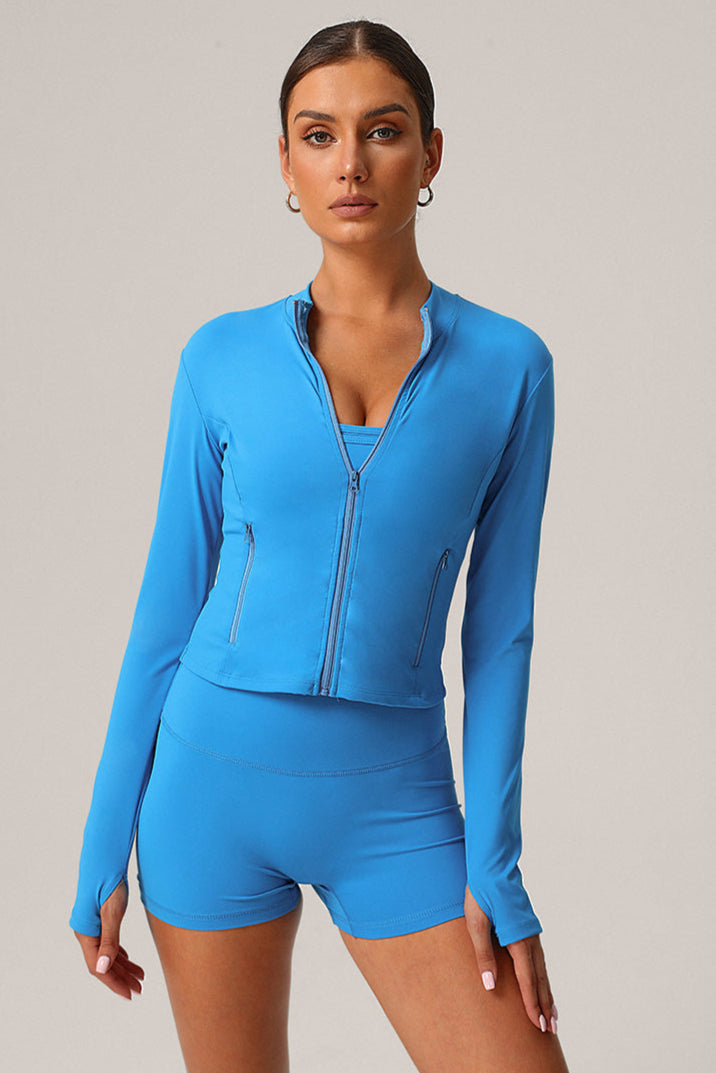 3 Pcs Set Halter Neck Fitness Running Sports Bra + Zipper Pocket Running Jacket + Push-Up Shorts