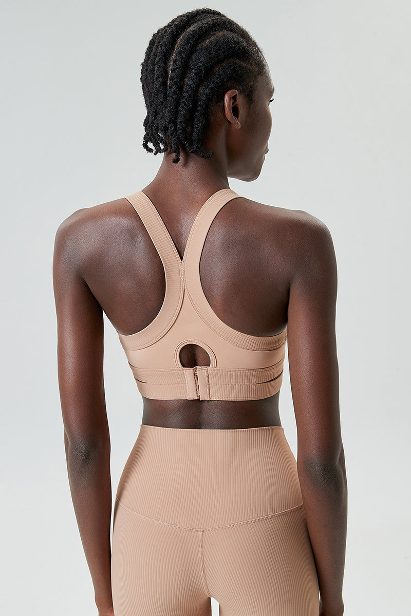 Back buckle cross-back sports bra