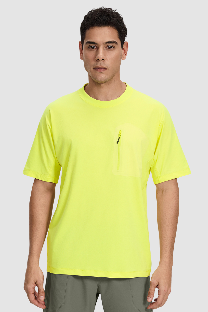Men's Summer Round-Neck Zipper-Pocket Solid Sports Tee