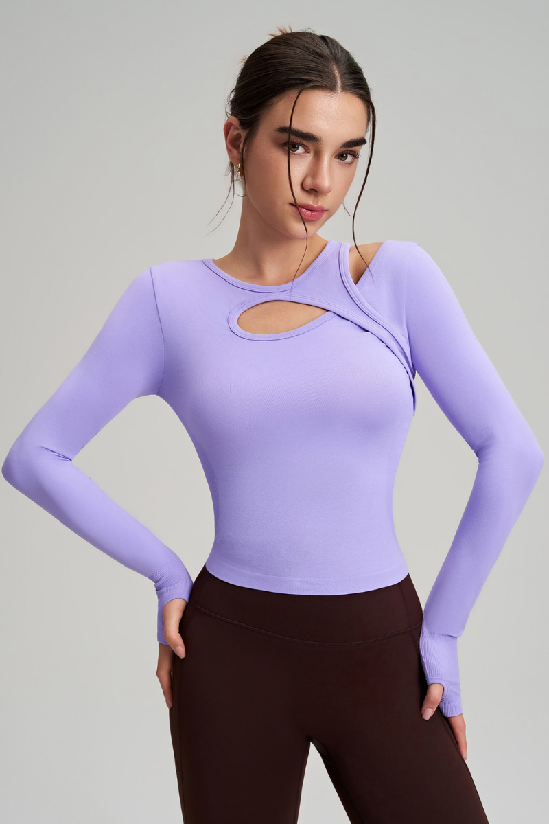 Asymmetrical structure, lacy yoga top