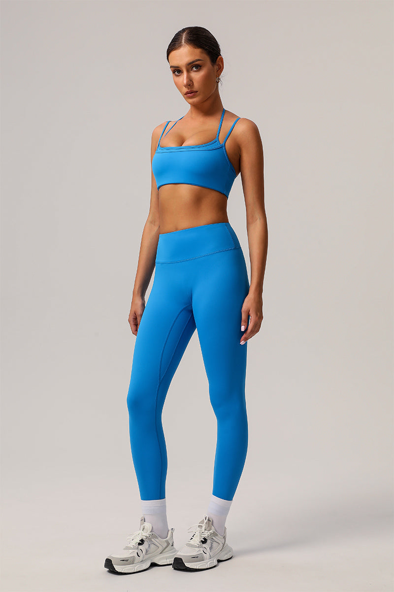 2 Pcs Set Thin Strap Halter Neck Fitness Running Sports Bra + Quick-Dry Tight Yoga Leggings