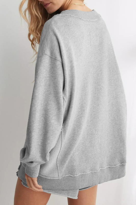 Women's Fall V Neck Raw Edge Oversized  Lazy Sweatshirt