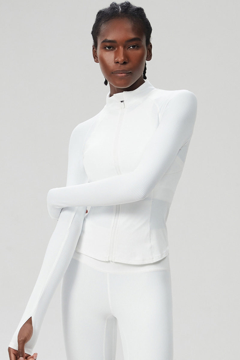 Women High-Neck Waist-Shaping Slim-Fit Yoga Built-In Pocket Running Workout Jacket