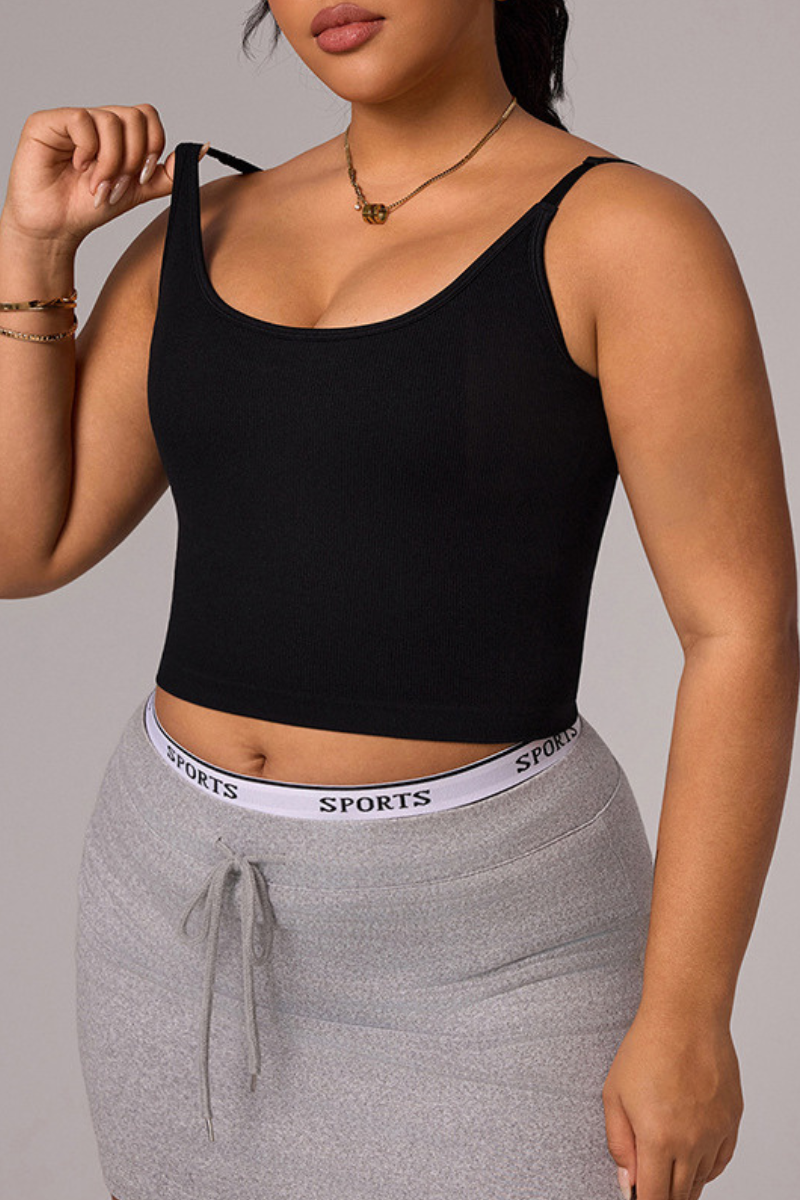 Plus Size Women's U-Back Cropped Tank Top with Built-in Pads