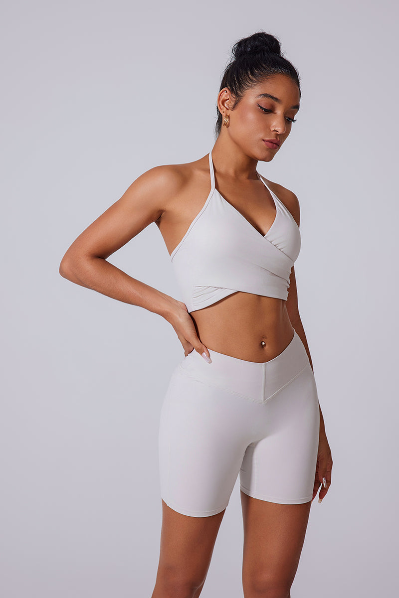 Women'S Halterneck Cross-Tiered Thin Strap Brushed Quick-Drying Bra